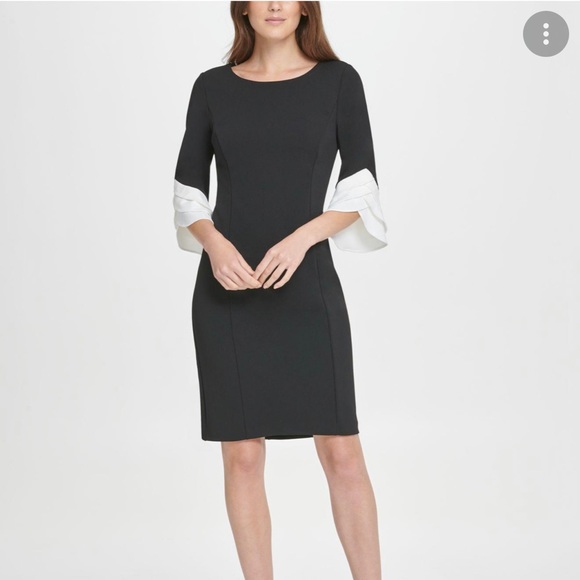 DKNY Women's Black Triple Ruffle Sleeve Sheath Dress - Picture 1 of 5